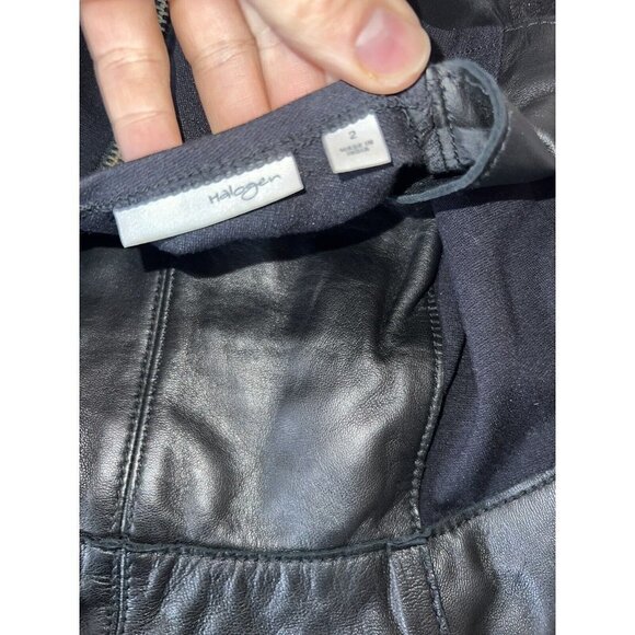 Halogen 100% LEATHER DRESS PONTE BLACK FIT FLARE CAREER SIZE 2 $295 (B) - Picture 5 of 12